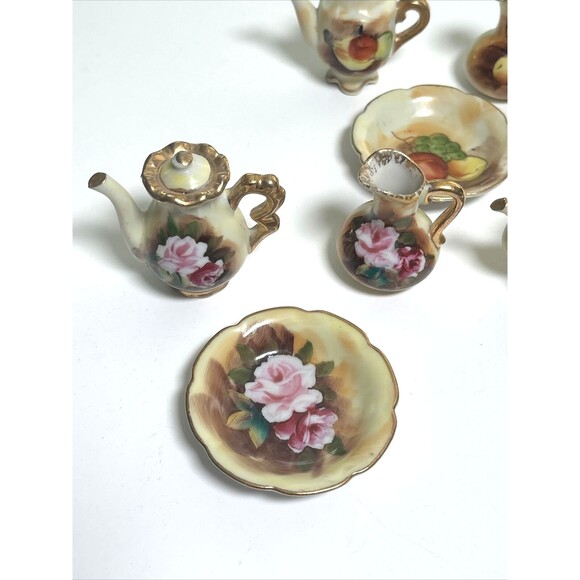 Vintage Set Of 3 Tea Minis Floral Enesco Imports Japan Miniature Porcelain - Picture 2 of 6
